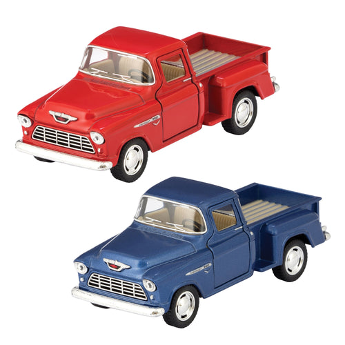 Die cast 1955 Chevy Pickup Truck. Colours available, blue or red.