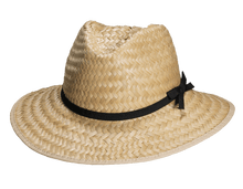 Load image into Gallery viewer, Canadian made, Palm Leaf hat is sturdy to take the abuse of summer. Black ribbon trim.