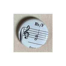 Load image into Gallery viewer, Pin on 1 1/4" button with music notes Bb.