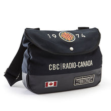 Load image into Gallery viewer, Dark Blue cotton shoulder bag. Applique CBC Radio 1974. Adjustable shoulder strap for added comfort.
