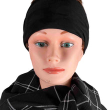 Load image into Gallery viewer, Black with white stripes circle scarf. Handmade in Toronto Ontario.