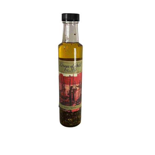 A 8 oz bottle of Italian flavour olive oil.