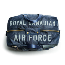 Load image into Gallery viewer, Looking down on bag, Screen print Royal Canadian Air Force with heavy zipper..