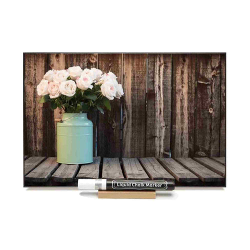 Photo chalk board with image of roses.