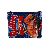 Load image into Gallery viewer, A small bag made with a Ruffles BBQ chip bag.