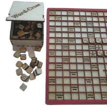 Load image into Gallery viewer, Wooden board outline in red with letter tiles.