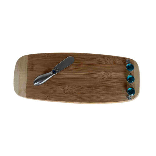 Wooden board with gems and small gem cheese knife.