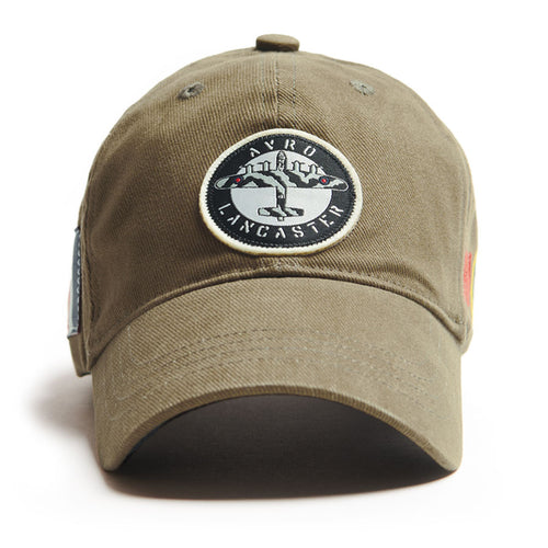 Cotton twill Avro Lancaster ball cap. Adjustable strap, Khaki colour with applique patch.