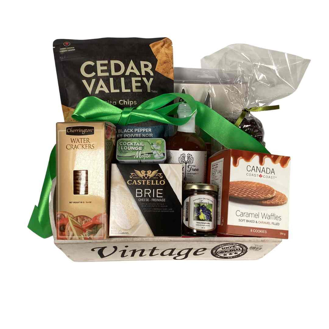 Gourmet bar gift basket. Includes produced in Canada products/ 