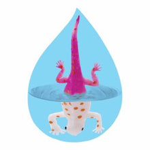 Load image into Gallery viewer, Toy lizard with pink body and white underbelly inside a blue water droplet.
