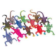 Load image into Gallery viewer, Colorful toy lizards on a white background

