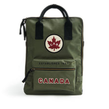 Load image into Gallery viewer, Made of Nylon and Khaki colour. Front has Canada patch and the words CANADA on bottom pocket.
