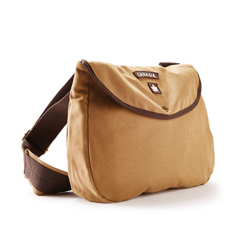 Cotton twill shoulder bag. Tan colour with a Canada patch.