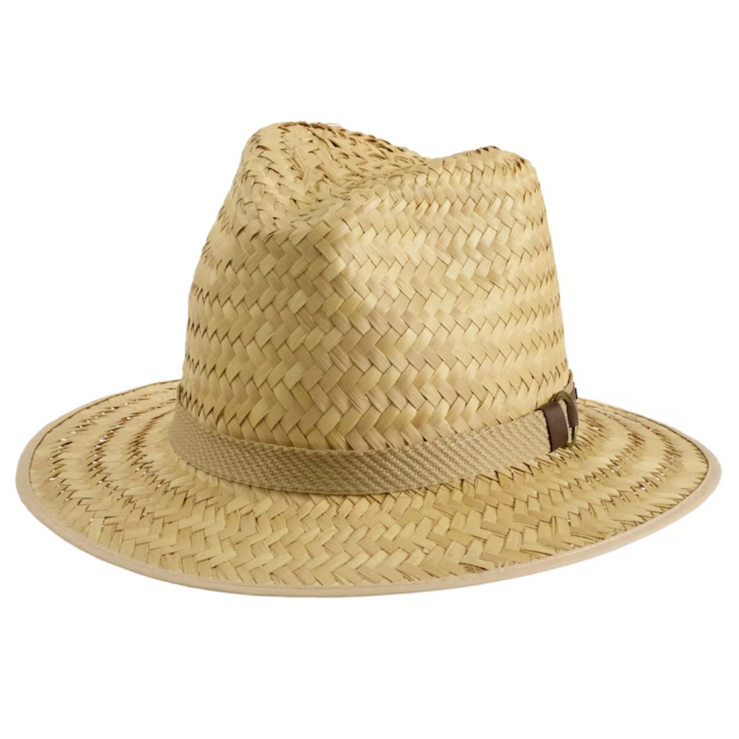 Canadian made Palm Leaf hat. With woven leather band.