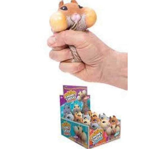 Display of hamster toys. Squeeze me and my cheeks pop!