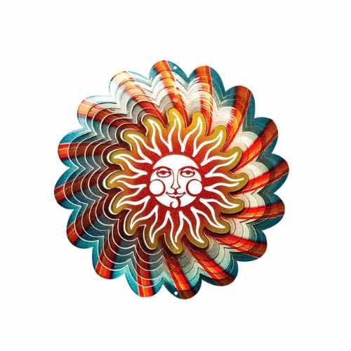 Wind Spinner made from stainless steel, 7 inch in diameter. Happy face sun in blue, yellow and orange range of colours.