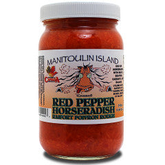 8 oz jar of Manitoulin Island Hot Red Pepper Horseradish.