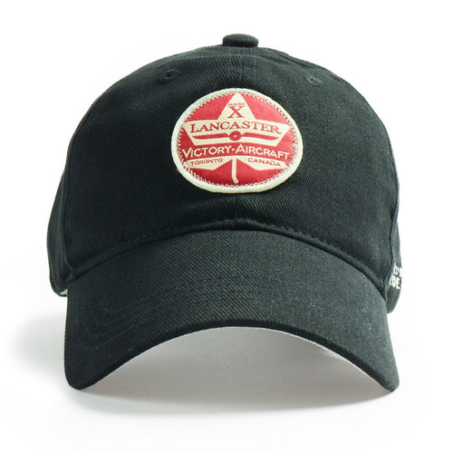 Black ball cap, with Lancaster Victory Aircraft logo. Adjustable strap for sizing.
