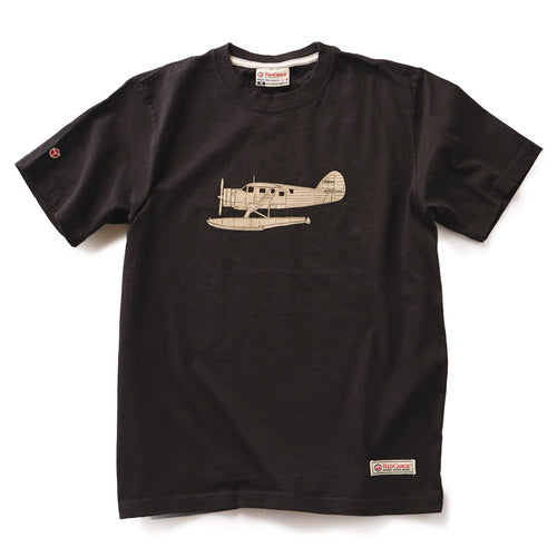 Canadian made T- shirt, black in colour.  Silk screen printed bush plane on front.