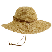 Load image into Gallery viewer, Melinda hat with tie. Great for windy days, boating or top down in the car.
