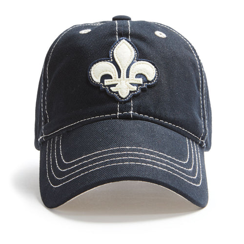 Dark blue cotton twill ball cap with the Quebec Shield. Adjustable strap, one size fits all.