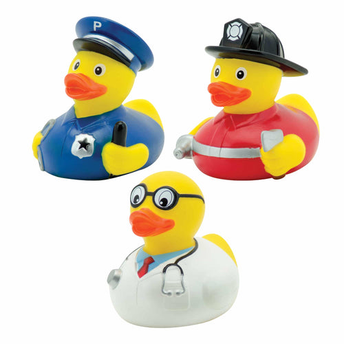 Rubber Duck dressed as a doctor, police officer or fireperson to float around in your tub or swimming pool. 