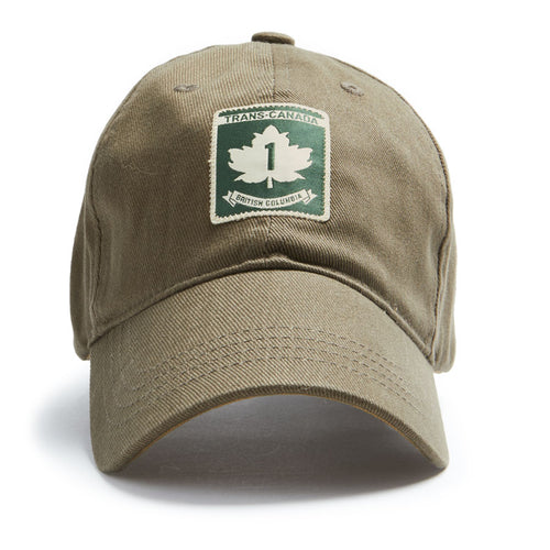 Cotton twill ball cap with a patch of the Trans Canada Number 1.  Adjustable strap, Khaki colour.