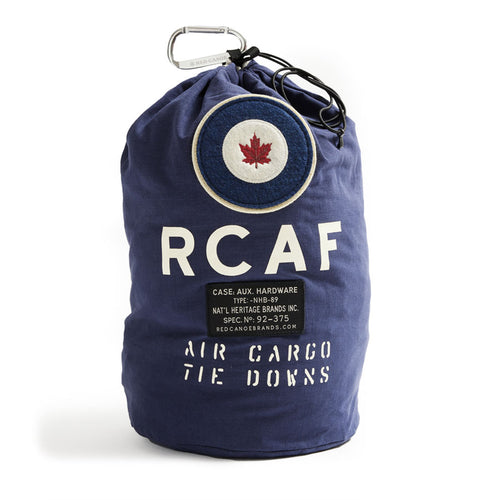 Blue drawstring ripstop bag with RCAF logo and text on a white background