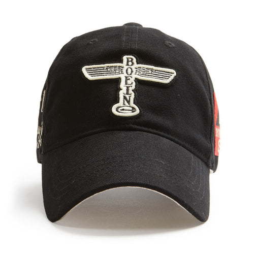 B-17 Black Boeing ball cap. Adjustable strap for fit with Boeing felt applique.