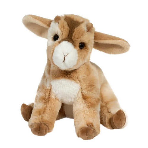 Beige and white goat made by Douglas Toys. Super soft and very cuddly.