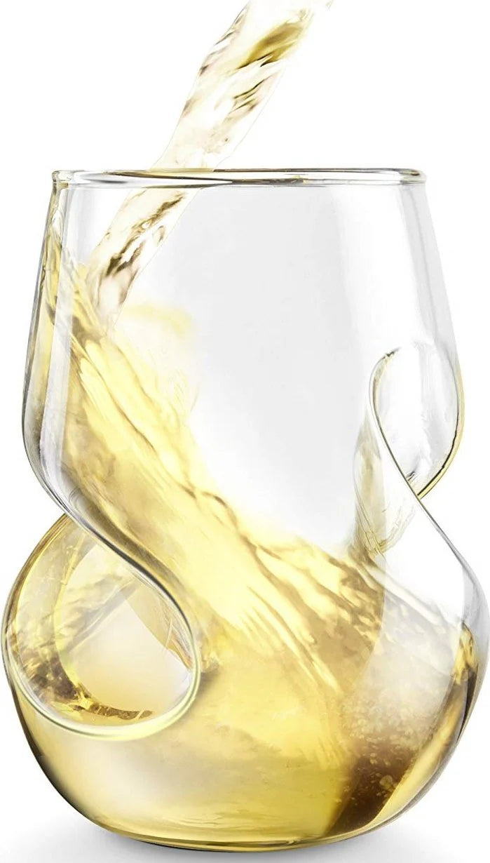 White wine glass with comfortable finger placement. Made from mouth blown glass.