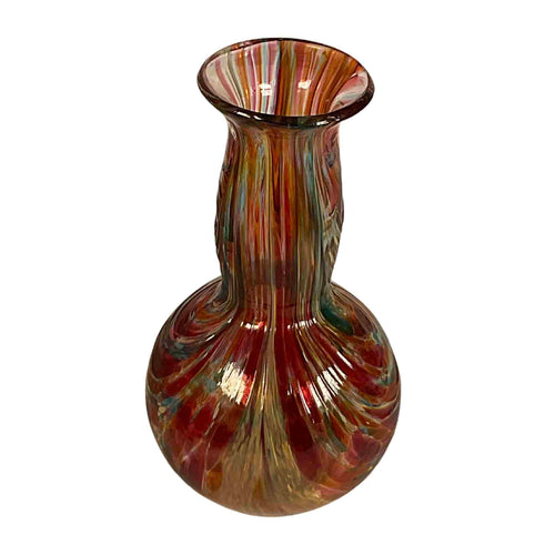 Beautiful blown glass made by a artist in Pakenham. Sturdy vase with multi colour of blue/red/cream.