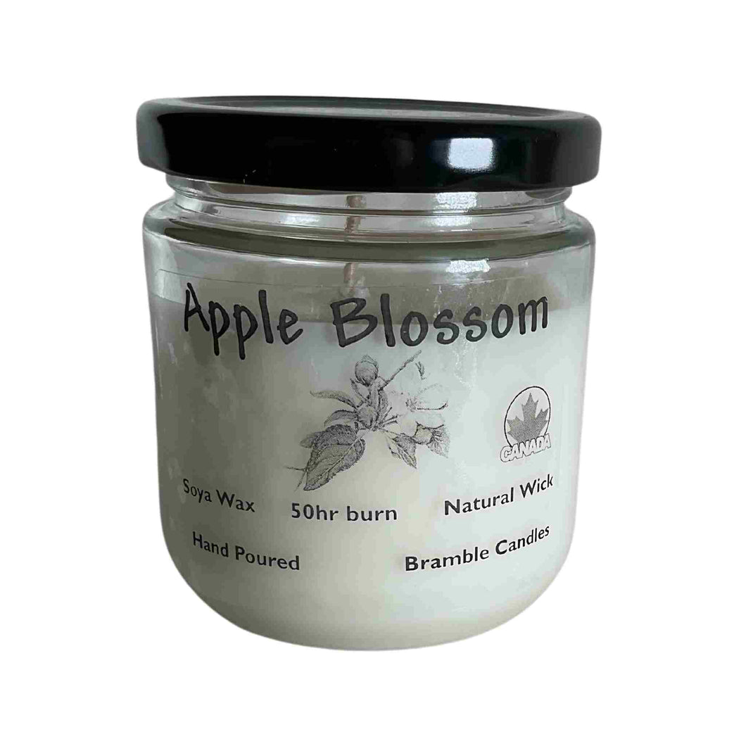 Locally made with soya wax. Jar candle with apple blossom scent.
