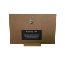 Load image into Gallery viewer, Back of photo chalkboard with a stand and hanger.
