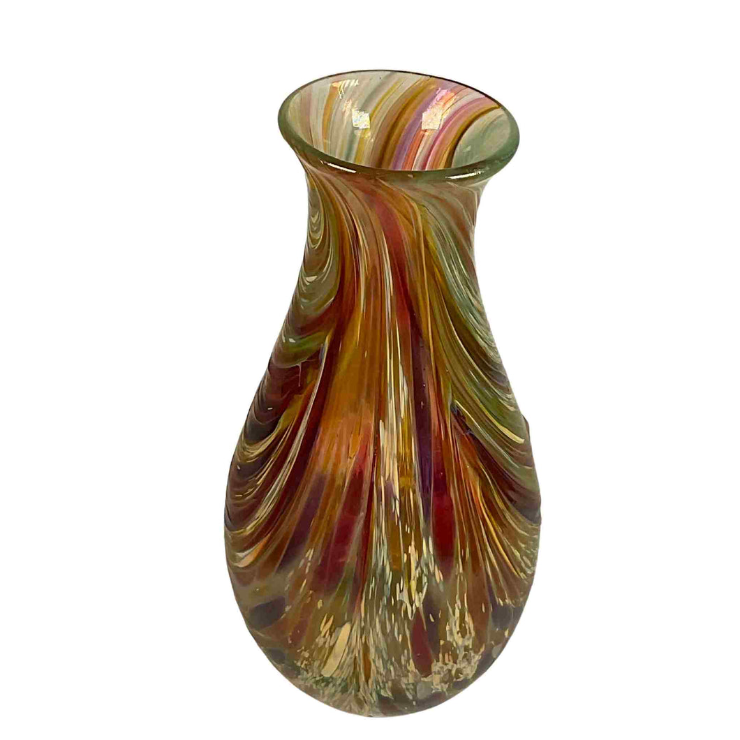 Blown Glass by local artisan in Pakenham, Ontario.  Heavy solid vase with colour of rust/beige/blue. A joy for any table.
