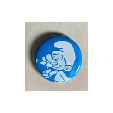Load image into Gallery viewer, Pin on 1 1/4&quot; button with a picture of a smurf.
