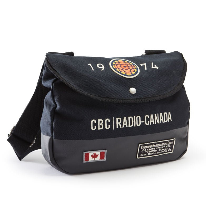 Dark Blue cotton shoulder bag. Applique CBC Radio 1974. Adjustable shoulder strap for added comfort.