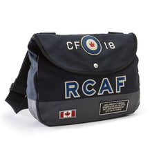 Load image into Gallery viewer, RCAF shoulder bag in dark blue. Heavy cotton twill with appliqué patches.
