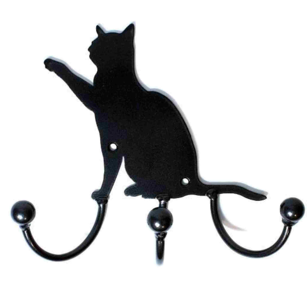 Metal wall art, cat with 3 hooks.