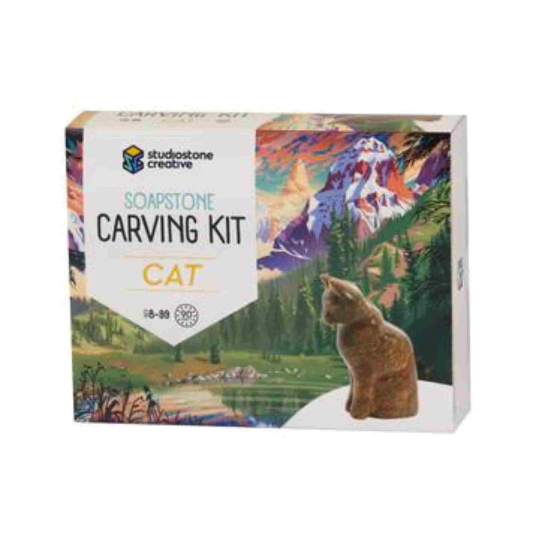 Soap stone carving kit of a cat.