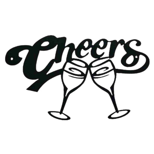 Metal work sign, cheers with two wine glasses.