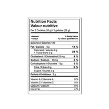 Load image into Gallery viewer, Nutritional information for Three cookie serving. Calories 140 , fat 9 grams and sugar is 3 grams.
