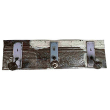 Load image into Gallery viewer, Coat rack made from tin and old knobs.
