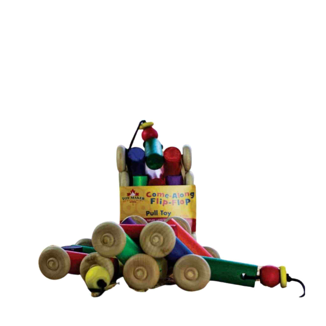 Brightly coloured wooden pull toy for little ones.