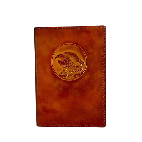 Brown leather passport wallet.