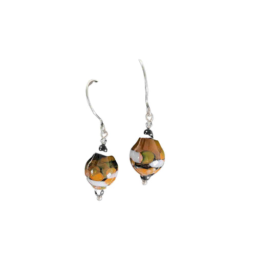 Sterling Silver earrings with 24k gold encased blown glass with onyx.