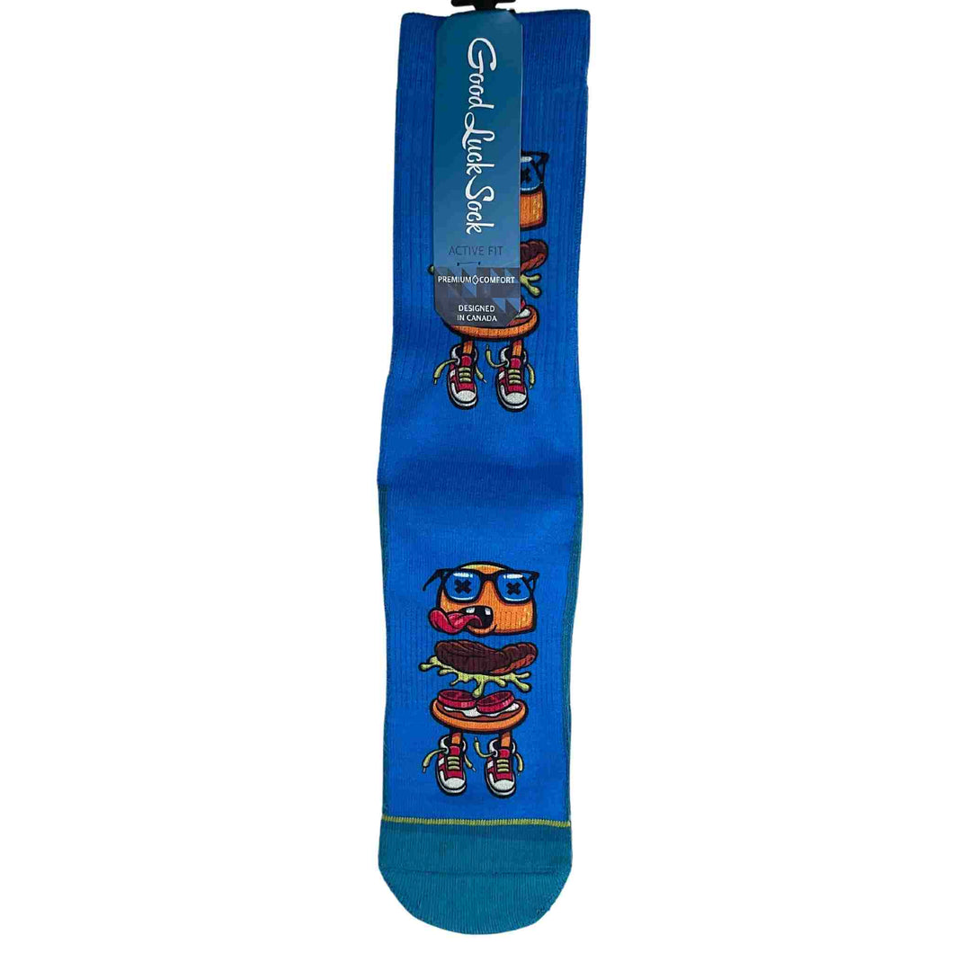 Socks with cartoon Hamburger Person.