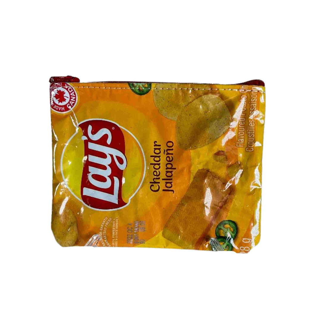 A small bag made with a Lay's Chip bag.