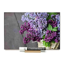 Load image into Gallery viewer, Photo chalk board with image of lilacs.
