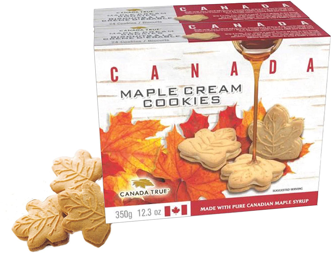 Maple cream cookies made with real Canadian maple syrup. Enjoy 24 delicious cookies shaped like a maple leaf.